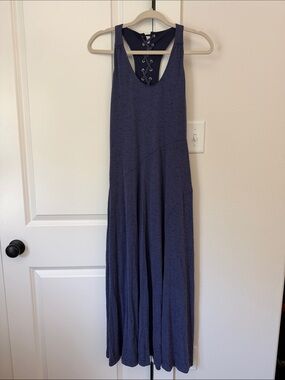 Anthropologie Navy Lace-Up Back Maxi Tank Dress